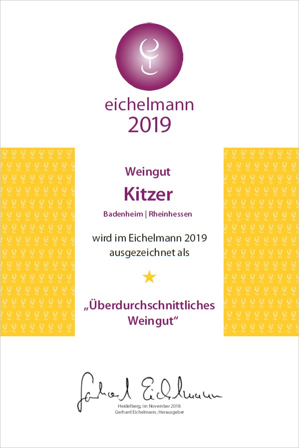 EICHELMANN 2019 Urkunde Weingut Kitzer